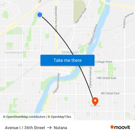 Avenue I / 36th Street to Nutana map