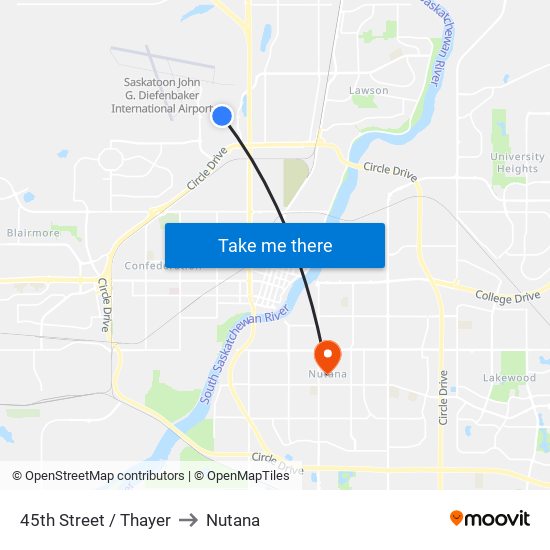 45th Street / Thayer to Nutana map