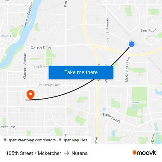 105th Street / Mckercher to Nutana map