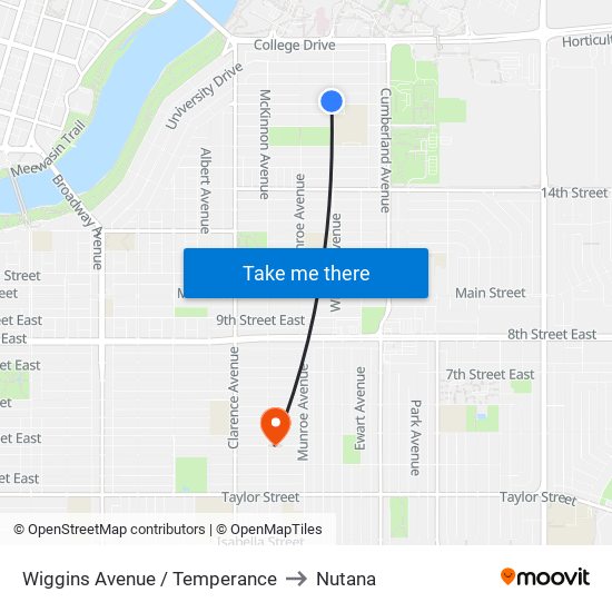 Wiggins Avenue / Temperance to Nutana map