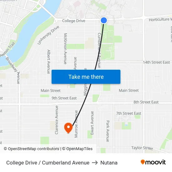 College Drive / Cumberland Avenue to Nutana map