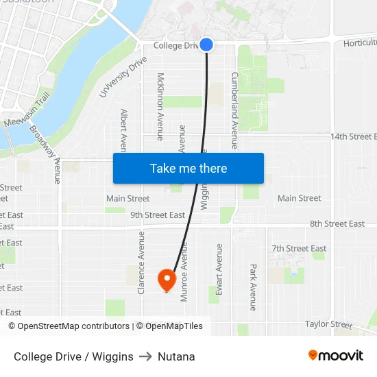 College Drive / Wiggins to Nutana map
