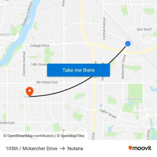 105th / Mckercher Drive to Nutana map