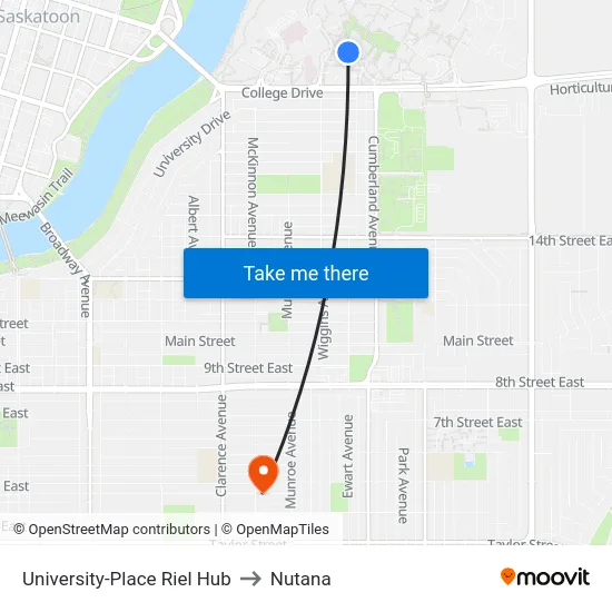 University-Place Riel Hub to Nutana map