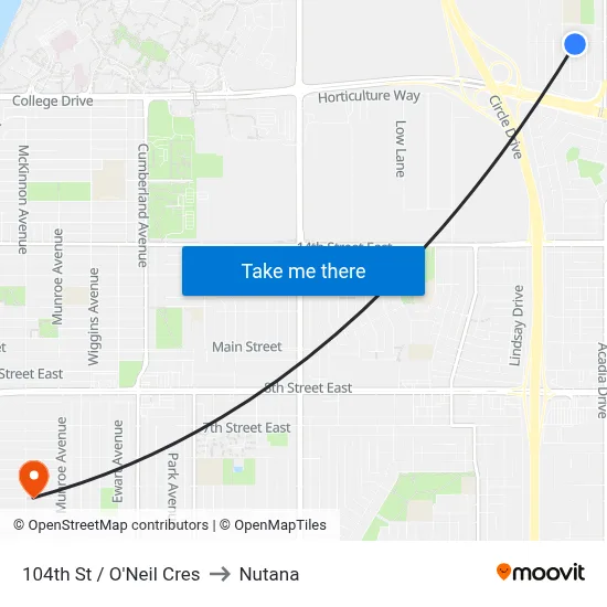 104th St / O'Neil Cres to Nutana map