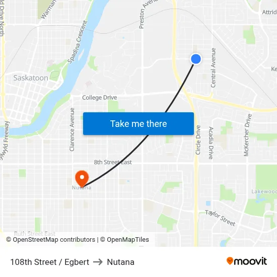 108th Street / Egbert to Nutana map