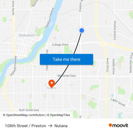 108th Street / Preston to Nutana map