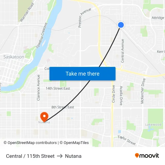 Central / 115th Street to Nutana map