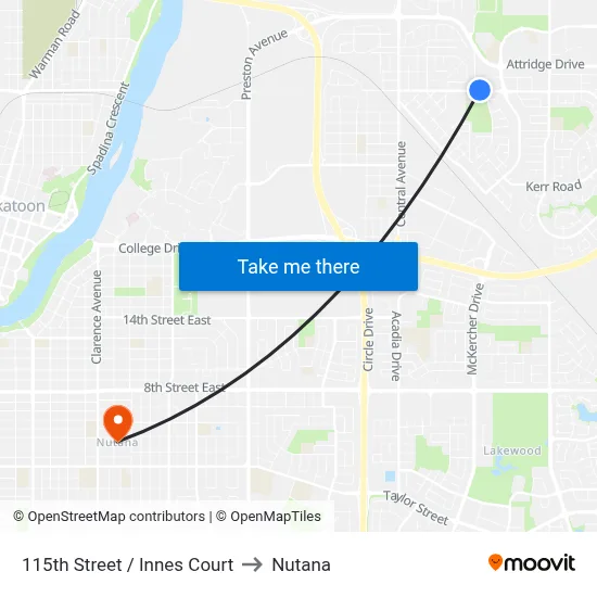115th Street / Innes Court to Nutana map