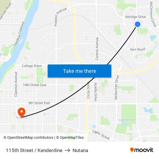 115th Street / Kenderdine to Nutana map