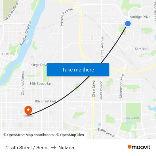 115th Street / Berini to Nutana map