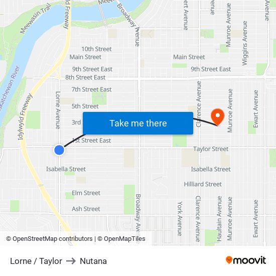 Lorne / Taylor to Nutana map