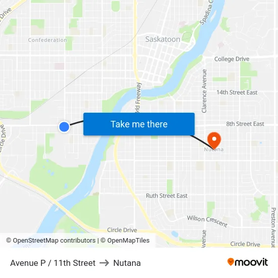 Avenue P / 11th Street to Nutana map