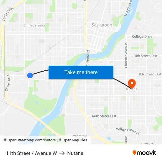 11th Street / Avenue W to Nutana map