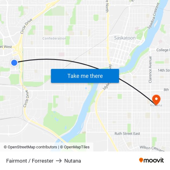 Fairmont / Forrester to Nutana map