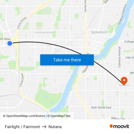 Fairlight / Fairmont to Nutana map
