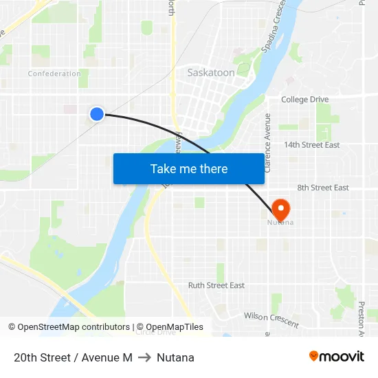 20th Street / Avenue M to Nutana map