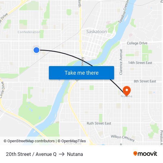 20th Street / Avenue Q to Nutana map