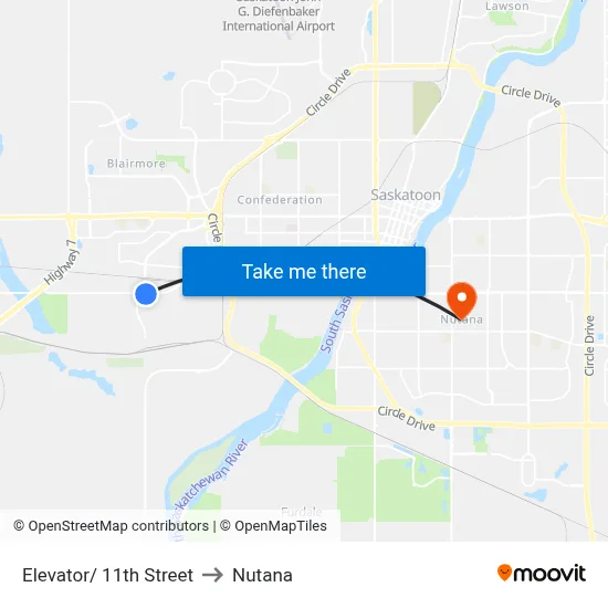 Elevator/ 11th Street to Nutana map