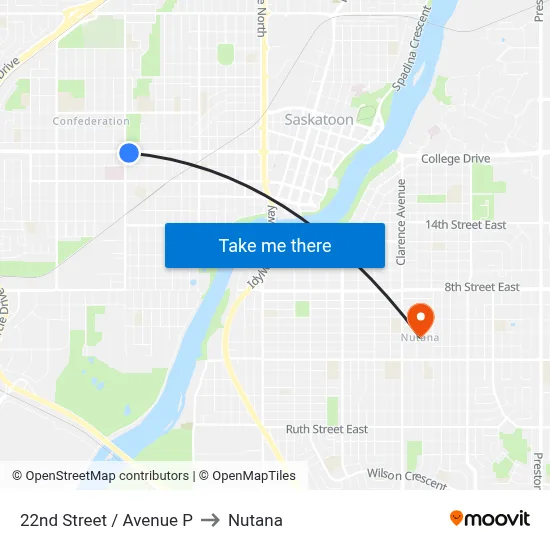 22nd Street / Avenue P to Nutana map