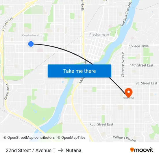 22nd Street / Avenue T to Nutana map