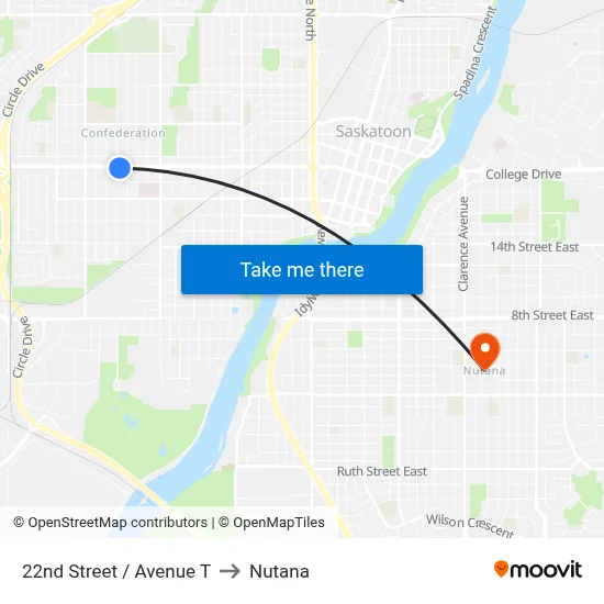 22nd Street / Avenue T to Nutana map