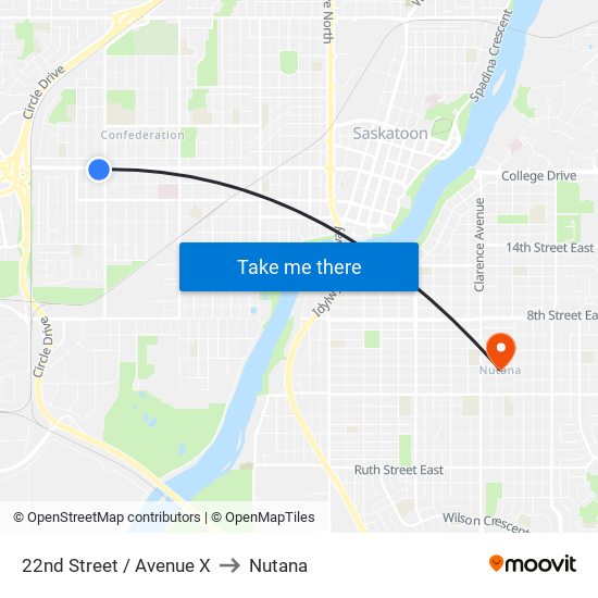 22nd Street / Avenue X to Nutana map