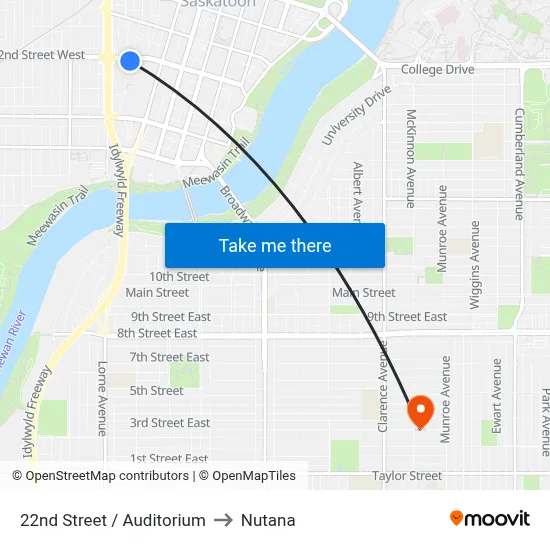 22nd Street / Auditorium to Nutana map