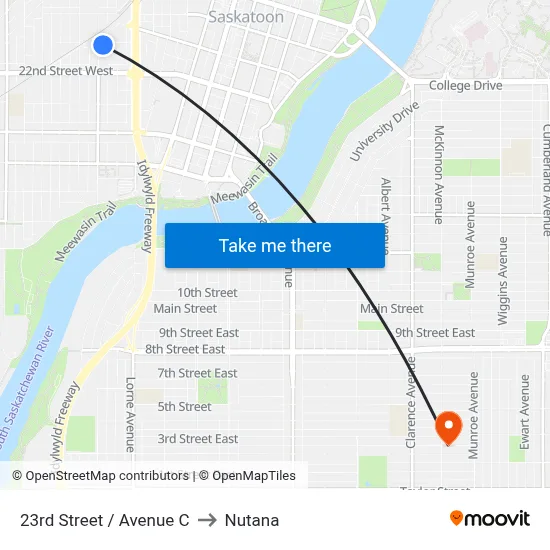 23rd Street / Avenue C to Nutana map