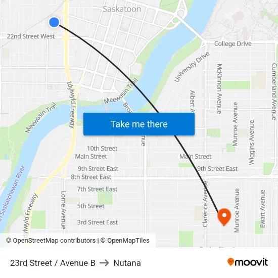 23rd Street / Avenue B to Nutana map