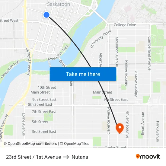 23rd Street / 1st Avenue to Nutana map