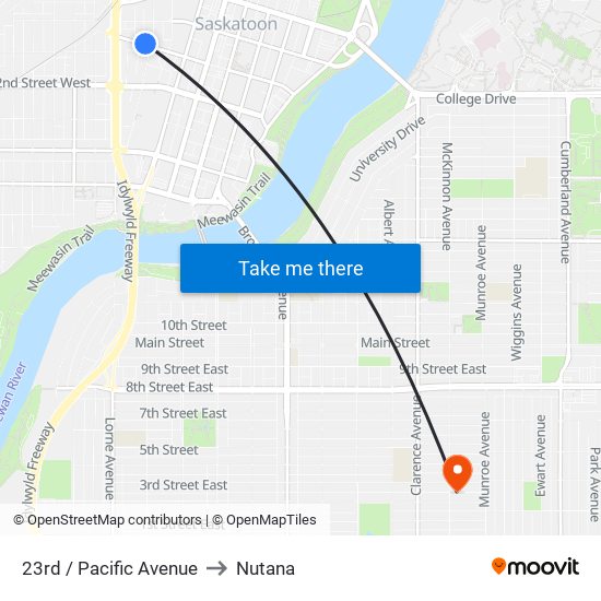 23rd / Pacific Avenue to Nutana map