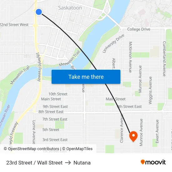 23rd Street / Wall Street to Nutana map