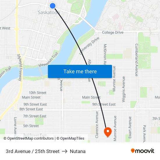 3rd Avenue / 25th Street to Nutana map