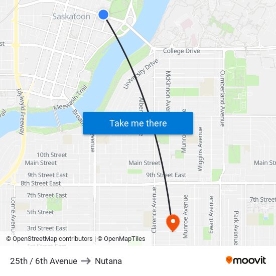 25th / 6th Avenue to Nutana map