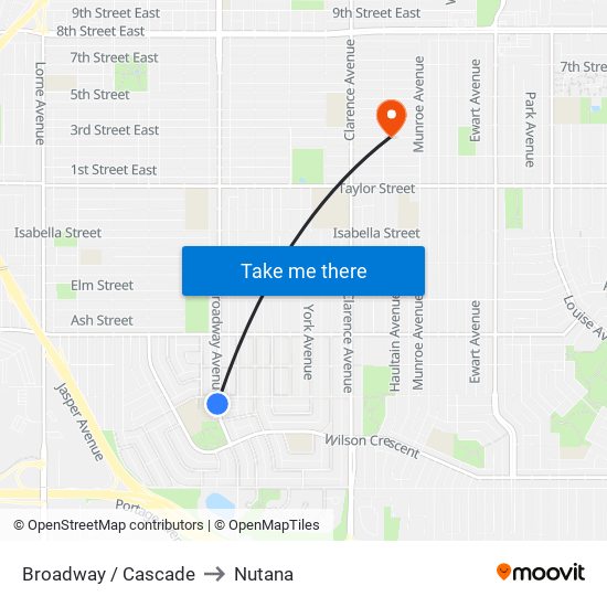 Broadway / Cascade to Nutana map