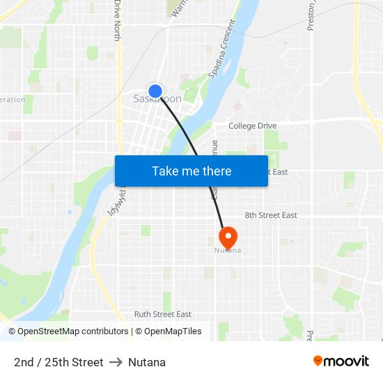 2nd / 25th Street to Nutana map