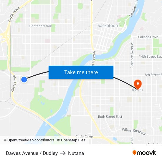 Dawes Avenue / Dudley to Nutana map