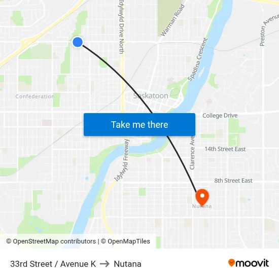 33rd Street / Avenue K to Nutana map