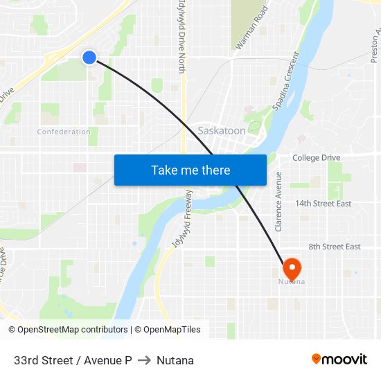 33rd Street / Avenue P to Nutana map