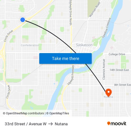 33rd Street / Avenue W to Nutana map