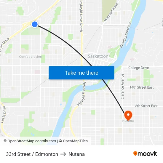 33rd Street / Edmonton to Nutana map