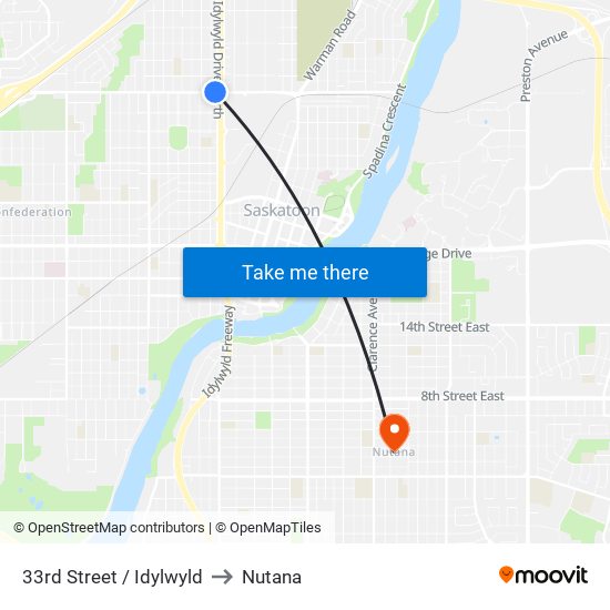 33rd Street / Idylwyld to Nutana map