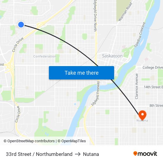 33rd Street / Northumberland to Nutana map