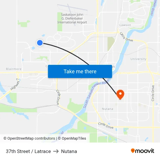 37th Street / Latrace to Nutana map