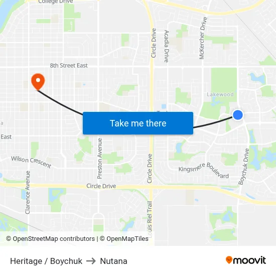 Heritage / Boychuk to Nutana map