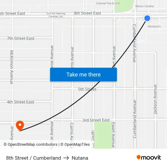 8th Street / Cumberland to Nutana map