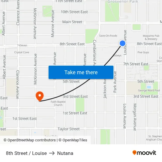 8th Street / Louise to Nutana map