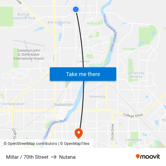 Millar / 70th Street to Nutana map