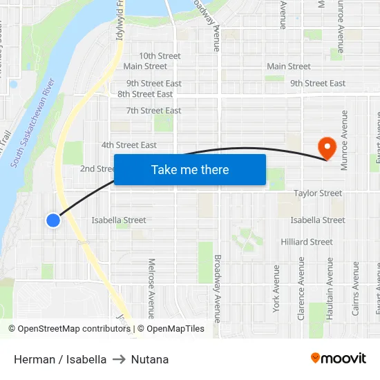 Herman / Isabella to Nutana map